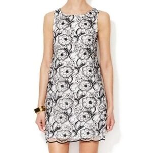 ERIN by Erin Fetherston Appliqué Dress Size 2 Black & White Floral Sleeveless